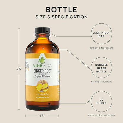 VINEVIDA Fresh Ginger Root Essential Oil 4 oz - Undiluted Ginger Root Oil 4 oz - Ginger Root Candle Oil Scent - DIY Candle Scents for Candlemaking - Bulk Essential Oil for Soap Making Safe for Skin