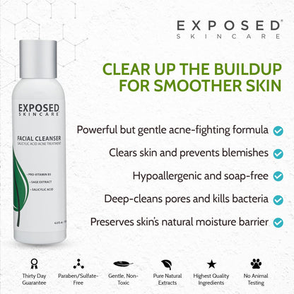 Exposed Skin Care, Acne Facial Cleanser with 0.5% Salicylic Acid for Sensitive and Acne-Prone Skin – Gentle Daily Face Wash for Breakout, Blackhead and Excess Oil – Natural, Non-toxic and Cruelty Free