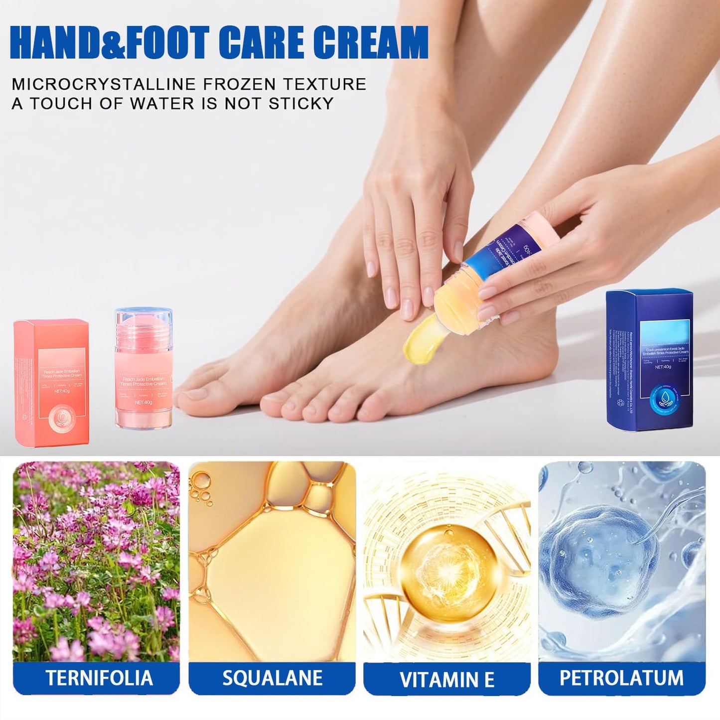 Crack Feet Prevention Stick,2pcs Anti Crack Foot Cream For Dry Heels,Moisturizing Foot Balm Stick for Women Men Dry Heels(Pink+Blue)