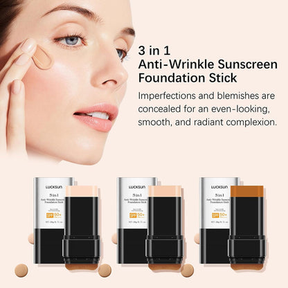 3 in 1 Anti-wrinkle Hydrating Lightweight Foundation Stick Concealer & Makeup, Multi-Use Long-Lasting Formula for All Skin Types (Medium, 20g/0.71oz)