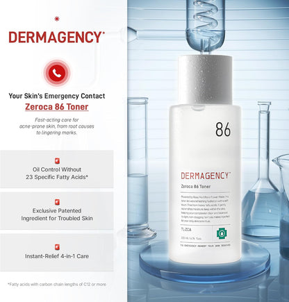Zeroca 86 Korean Toner for Acne-Prone & Oily Skin – Fast Calming & Soothing for Breakout Relief – Calms Redness & Supports Clear Skin (6.76 fl.oz. 200ml)