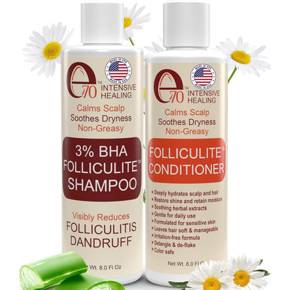 Folliculitis Treatment Shampoo and Conditioner with 3% BHA, Salicylic Acid, Aloe Vera & Tea Tree Oil - Anti Itch Shampoo for women & men with Flaky Scalp Treatment Acne, Made in USA by e70, 8 fl oz