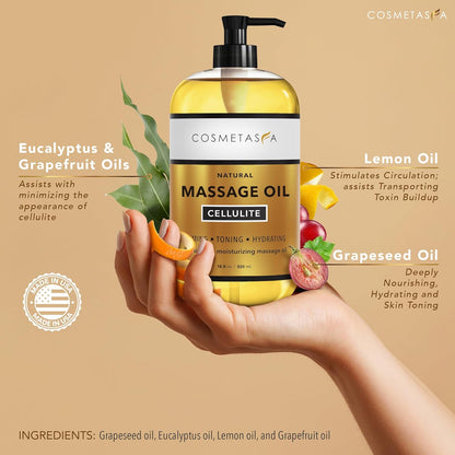 Cellulite Massage Oil, Gel & Mitt - Natural Hot Cream Massage Gel, Oil & Massager - Firm, Tone, Tighten & Moisturize Skin. Soothes Muscles (16.9 oz)
