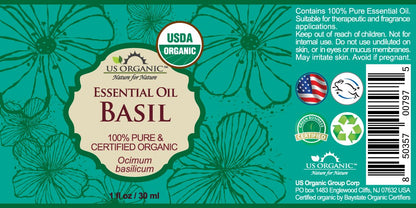 US Organic 100% Pure Basil Essential Oil - USDA Certified Organic, Steam Distilled W/Euro droppers (More Size Variations Available) (30 ml / 1 fl oz)