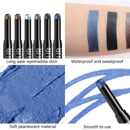 Royal Blue Shimmer Cream Eye Shadow Stick Makeup for Women, Royal Blue Shimmer Matte Eye Shadow Brightener Stick for Eyes, Waterproof Eyeshadow Pencil Applicator Blendable for Eye Highlight 18
