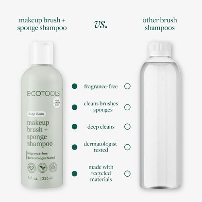 EcoTools Cleanser Shampoo for Makeup Brush/Sponge/Puffs, Remove Makeup & Impurities, Fragrance-Free, No Harsh Chemicals, Vegan & Cruelty-Free, 6 fl.oz./177 ml, 1 Count
