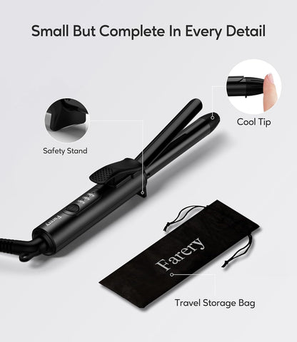 1/2 Inch Ceramic Mini Hair Curler with 3 Adjustable Temp, Dual Voltage, Travel Curling Iron for Short Hair, Infused with Keratin & Argan Oil, Storage Bag