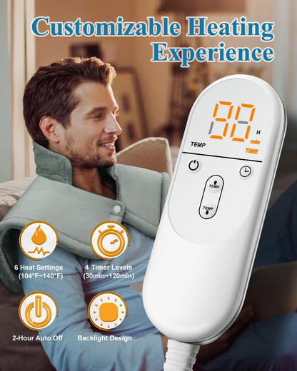 Heating Pad for Neck and Shoulder, Birthday Gifts for Men Women Dad Mom, Electric Weighted Heat Pad for Back Pain Relief, Christmas Gifts, Grey