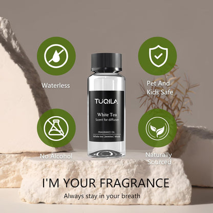 White Tea Essential Oil for Waterless Diffusers - 120ML Luxury Home & Car Air Freshener, Natural Aromatherapy Scent Refill for Office, Home, Car, Spa - Premium Aroma Scent Oils