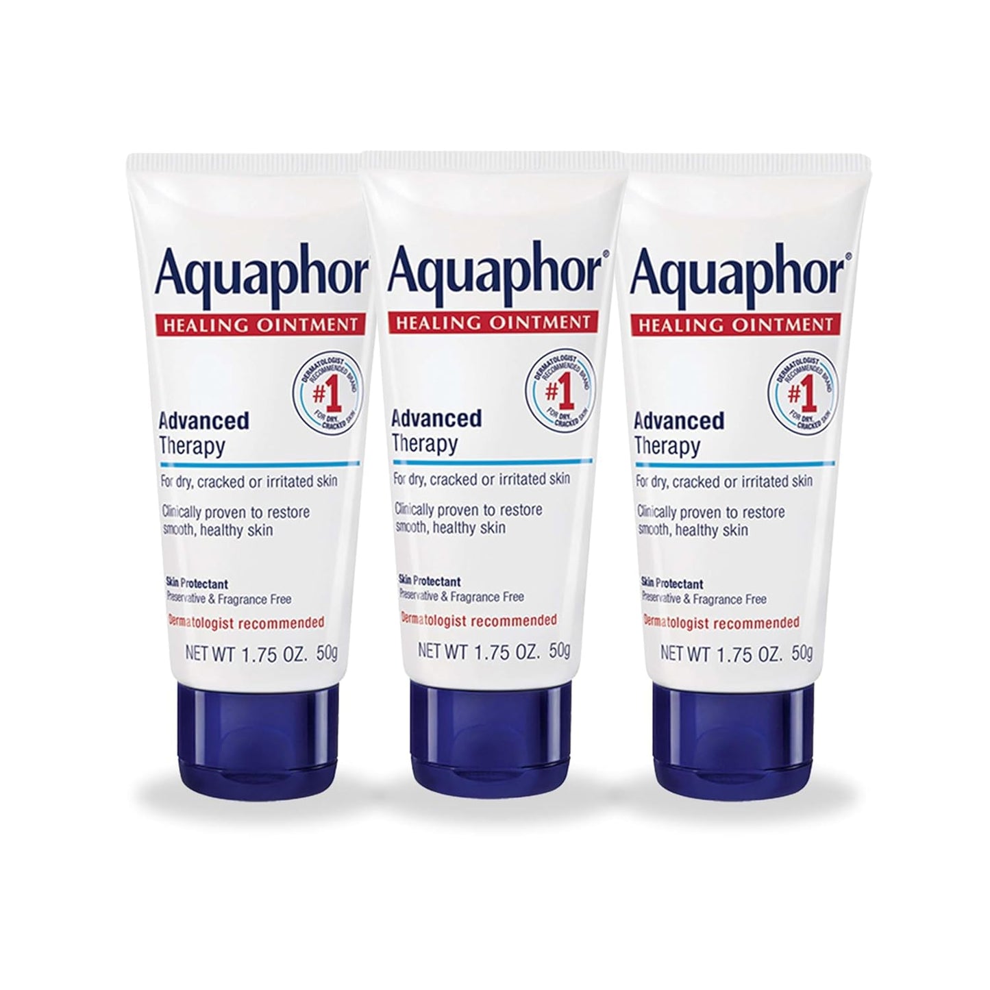 Aquaphor Advanced Therapy Healing Ointment, Hypoallergenic, Fragrance Free Body Moisturizer for Dry Skin and Minor Wound Care, Travel Size Skin Care Set, 1.75 Oz Tube, Pack of 3