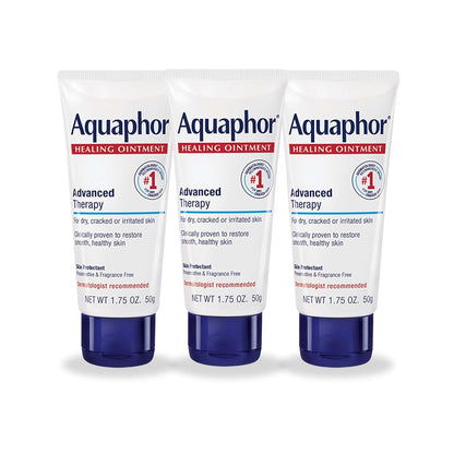 Aquaphor Advanced Therapy Healing Ointment, Hypoallergenic, Fragrance Free Body Moisturizer for Dry Skin and Minor Wound Care, Travel Size Skin Care Set, 1.75 Oz Tube, Pack of 3