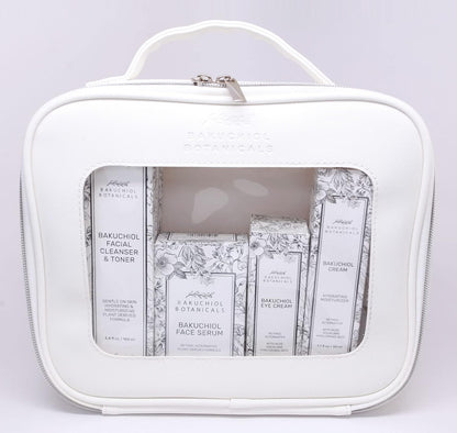 Bakuchol Botanicals Gift Set with Travel Case, Includes Face Serum, Toner & Cleanser All-in-One, Eye Cream, Moisturizer