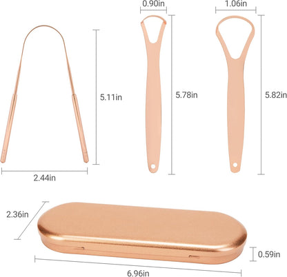 3-Pack Tongue Scraper Set for Adults (Rose Gold) with Travel Case, Reduce Bad Breath, Metal Tongue Scraper, Tongue Cleaner, Tongue Scraper, Tongue