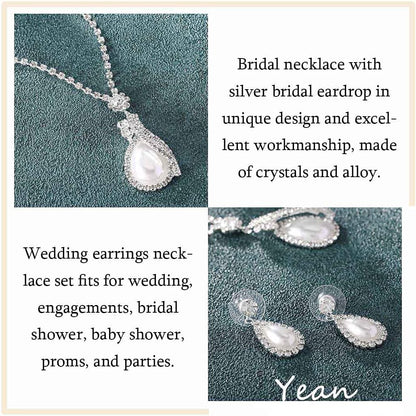 Yean Bride Silver Necklace Earrings Set Crystal Bridal Wedding Jewelry Sets Rhinestone Choker Necklace for Women and Girls