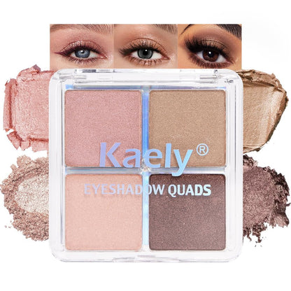 4 Colors Dark Brown Nude Pink Eye Shadow Powder Palette Makeup, Neutral Matte Shimmer Cream Quads Eyeshadow Palette for Women Highly Pigmented Waterproof, paleta de sombras de ojos, Vegan, 06