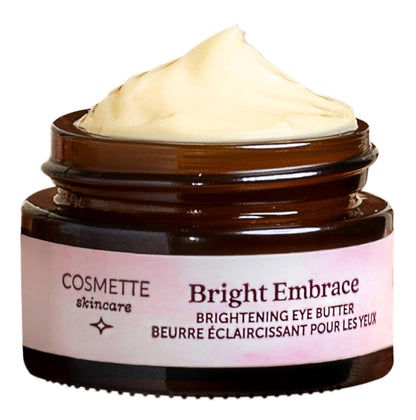 Cosmette Bright Embrace Brightening Eye Cream, Vegan Under Eye Butter for Dark Circles & Wrinkles with Niacinamide, Protect Sensitive Skin Against Aging, Natural Skincare for Clean Beauty, 0.5 FL Oz