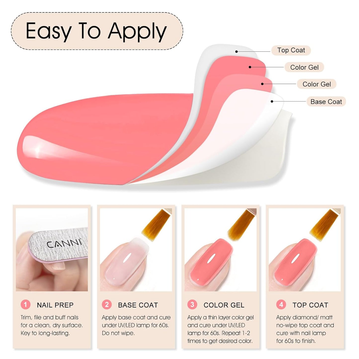 CANNI Pink Gel Nail Polish – 1pc 9ML Hot Grapefruit Pink Color, Soak Off UV LED Gel, High Gloss for French Manicure, DIY Nail Art & Salon Use