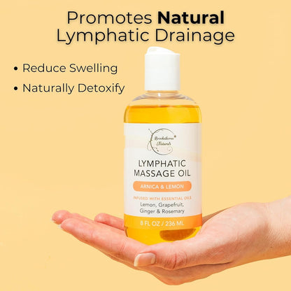 Lymphatic Massage Oil for Massage Therapy | 100% Natural Lymphatic Drainage Oil | Premium Quality with Arnica, Lemon & Ginger | for Post Surgery Recovery & Detox | 8oz by Brookethorne Naturals