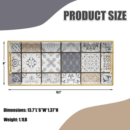 Bathroom Vanity Tray for Countertop, Small Plastic Toilet Tank Tray Versatile Storage & Organization Tray for Makeup, Perfume, Desk, Kitchen, Candles, 13.7"x6"x1.4", 35Boho3