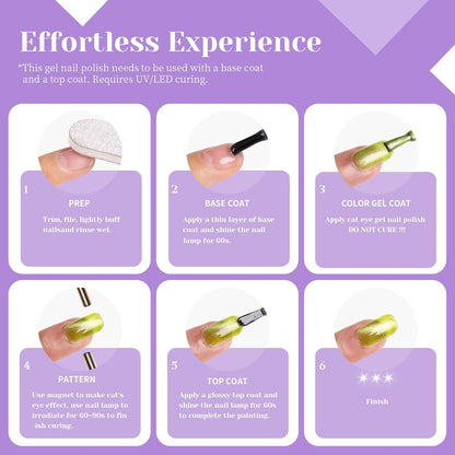 Bright Purple Cat Eye Gel Nail Polish,Crystal Galaxy Holographic Lavender Cateye Gel Polish with Magnet, Purple Gel Silver Shimmer Velvet Soak Off Uv Led Home Diy Manicure GP0100