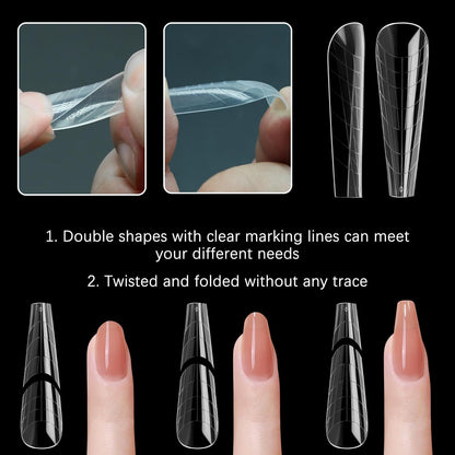 120 Pcs Poly Extension Gel Dual Nail Forms Nail Molds With Scale Builder Coffin Nail for Gel Manicure Nail Art Design Salon DIY at Home (Long Ferrari Dual Nail Forms Set)