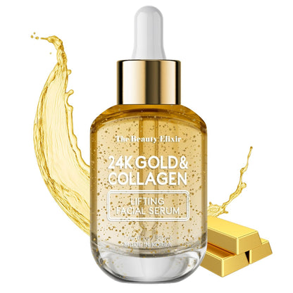 Collagen Serum For Face with 24k Gold - Dermatologist Tested - Anti Aging, Ultra Hydrating, Fine Lines & Wrinkle Treatment - Clean Beauty Korean Skin Care for All Skin Types - 1.69oz
