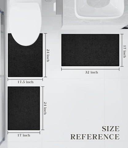 chakme Bathroom Rug Sets 3 Piece, Ultra Thin Bath Mat Quick Dry Bath Mat, Absorbent Bath Mat for Bathroom Non Slip Machine Washable, (Black)