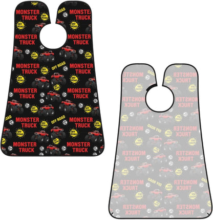 Beard Grooming Cape, Waterproof Hair Catcher for Shaving Trimming, Non-Stick Bib Apron Gifts for Dad Men, Red Monster Truck Car Shave Bib