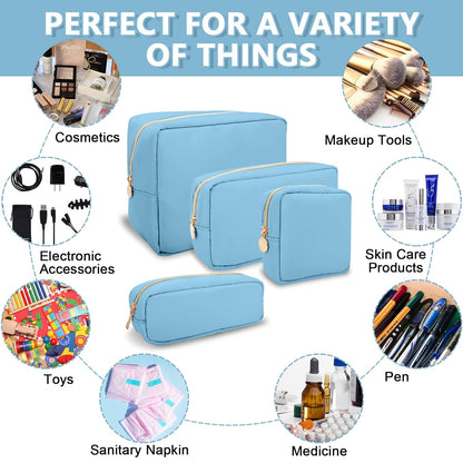 Small Pencil Case Makeup Bag for Purse, Cute Pencil Pouch Preppy Nylon Makeup Brush Bag with Zipper , Girls Portable Stationery Storage Case Small Pen Bag for Office School College(Slim-Periwinkle)