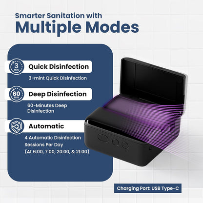 UV Toothbrush Sanitizer Holder & Cleaner with LED Clock Display & Hot Air Drying – Wall-Mounted UV Tooth Brush Holder for Bathroom Decor, Travel Use, Rechargeable Portable Design, Fits All Brushes