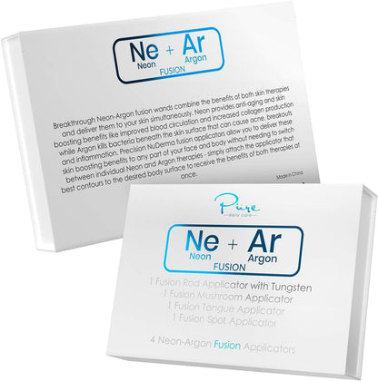 4-Piece Fusion Wand Acessory Set for Nuderma Wands - NuDerma NOT Included - Neon & Argon Fusion Glass applicators for Nuderma – High Frequency Upgraded Fusion Wand Set Compatible with Nuderma Systems