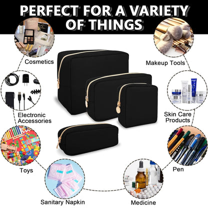 Waterproof Mini Makeup Bag for Purse,Small Cosmetic Pouch Nylon Travel Toiletry Organizers Bag for Women Girls,Cute Zipper Preppy Coin Purse for Work(Mini-Black)