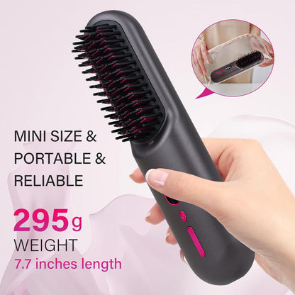 Rechargeable Hot Hair Brush Straightener Heat Pressing Combs Ceramic Electric Straightening Comb, Anti Burn for Natural Black Hair Beard Wigs Holiday Gifts