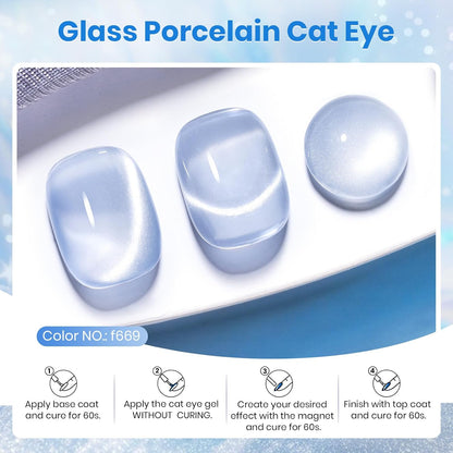 Beetles Blue Cat Eye Gel Polish, 15ML Light Blue Glass Cat Eye Glitter Gel Polish with Magnet Shimmer Translucent Sheer Color Soak Off UV Frosted Galaxy Series French Nail Art Gift for Women