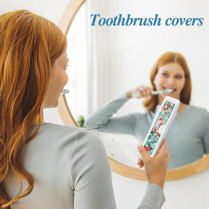 Toothbrush Travel Case - Colorful Pattern, Holder and Covers for Toothbrushes, Includes Tongue Scraper Case