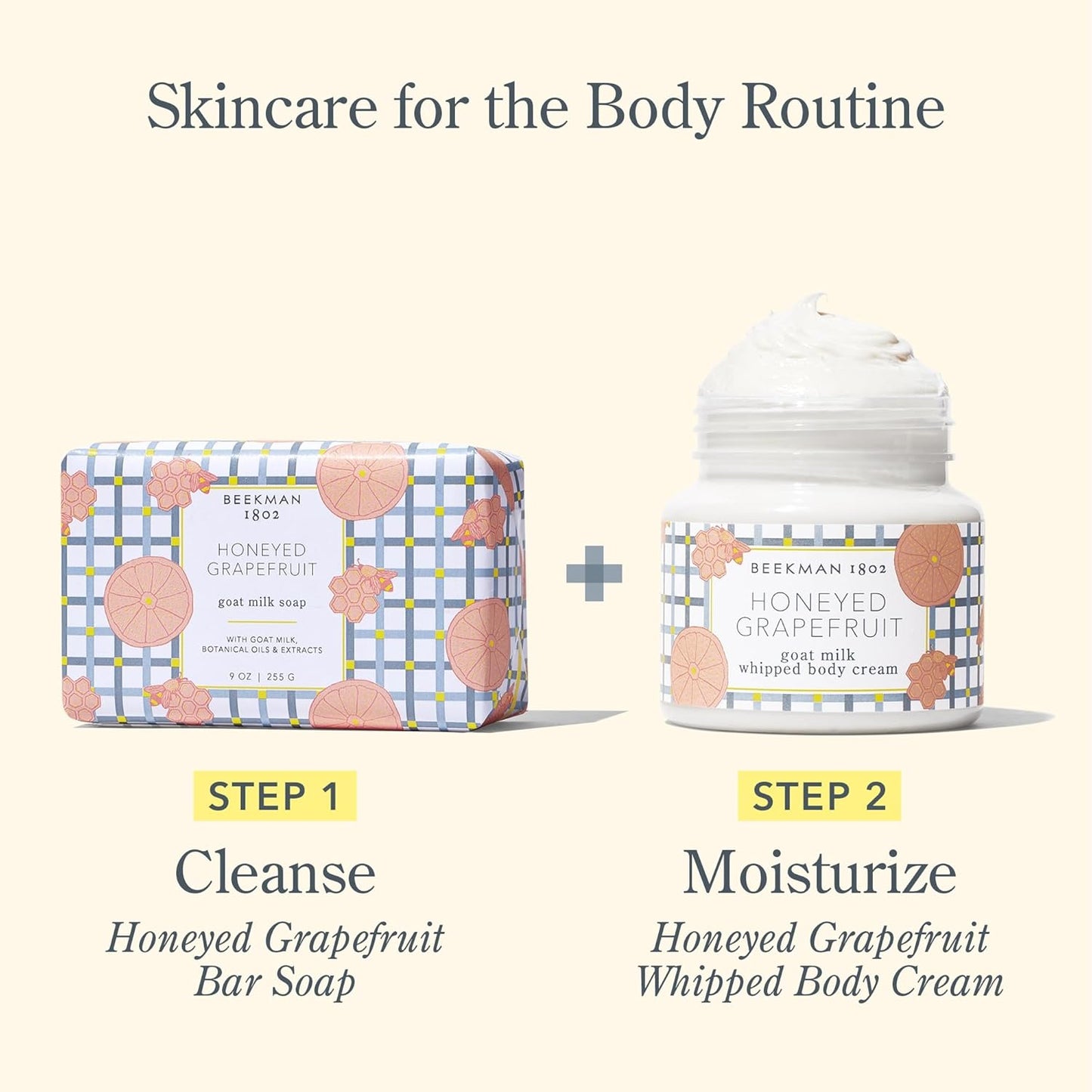 Beekman 1802 Whipped Body Cream, Honeyed Grapefruit - Scented - 8 oz - Intensely Hydrating & Softens Skin - With Goat Milk - Good for Sensitive Skin - Cruelty Free