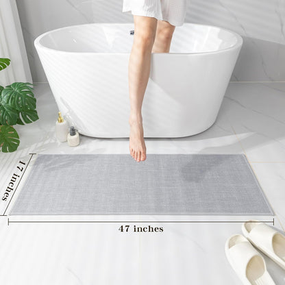 chakme Bathroom Rugs Mat 47x17, Ultra Thin Non Slip Bath Mat Runner Quick Dry Absorbent Bath Mat for Bathroom Floor, (Light Grey, 47"x17")