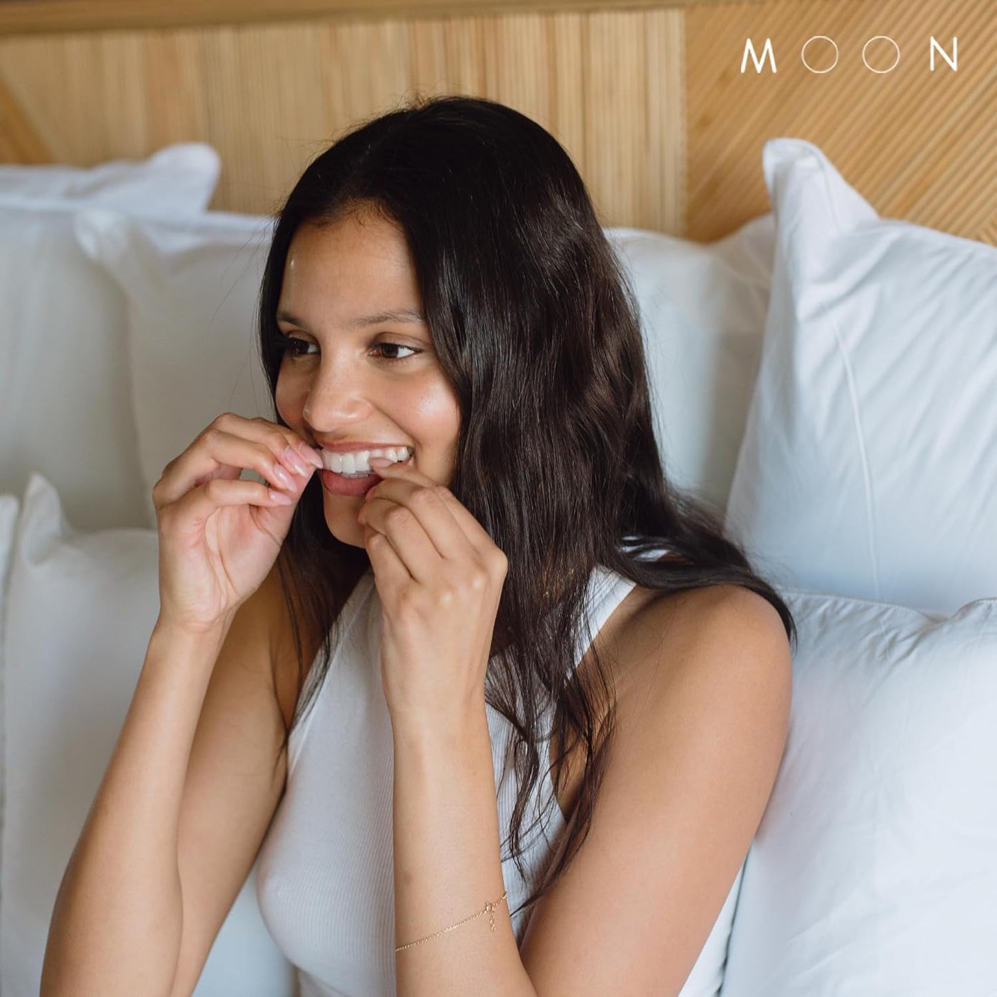 MOON Dissolving Teeth Whitening Strips - Vegan, Easy-to-Use, No Rinse White Strips - Hydrogen Peroxide and Essential Oils Infused Gentle Teeth Whitening Kit - Travel Essentials for Oral Care (56 Ct)