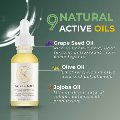 Katz Beauty Miracle Beauty Oil - Hydrating Face Oil with Jojoba, Argan & Marula Oil for Anti-Aging Glow, Non-Comedogenic