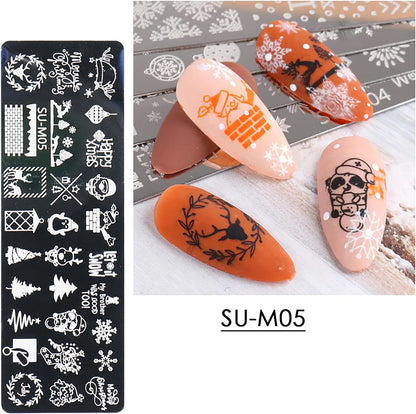Christmas Nail Art Stamping Plate Kit,Snowflake Snowman Christmas Tree Elk Designs Nail Image Stamp Template Xmas DIY Stainless Steel Nail Image Polish Template Kit 6Pcs