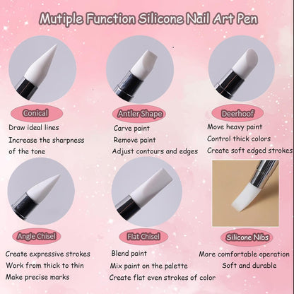 11Pcs Nail Art Brush Set, Dual Tipped Silicone Nail Tools, Nail Art Sculpture Pen, Crystal Handle Liner Brushes, Acrylic & Gel Nail Brush, Dotting Pens for Home and Professional Nail Salon