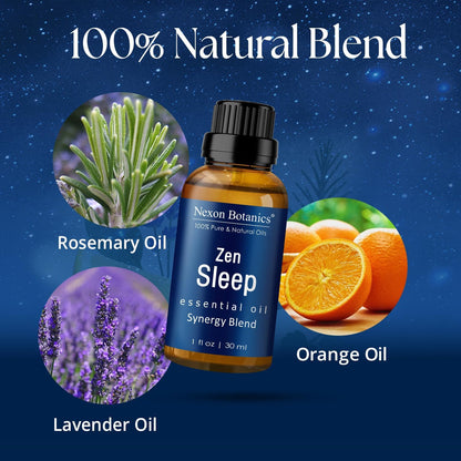 Zen Sleep Essential Oil Blend 30 ml - Lavender & Rosemary Relaxing Oil for Diffusers & Humidifiers - Calming Aromatherapy for Peaceful Sleep - Nexon Botanics
