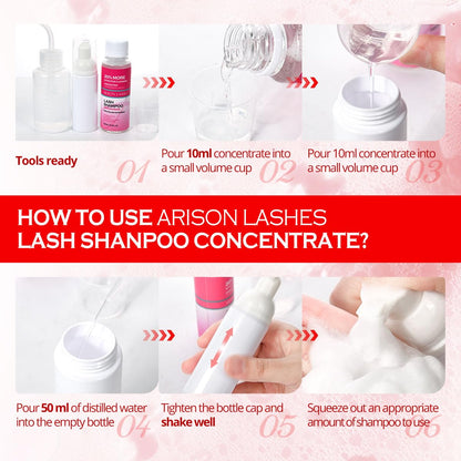 ARISON LASHES Lash Shampoo Concentrate for Lash Extensions 100ML Eyelash Cleanser Concentrate Oil-Free Eyelash Extension Shampoo with Salon Home Care(Strawberry)