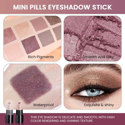 evpct 12Pcs Capsule Cream Eye Shadow Brightener Sticks Set for Eyes, Champagne Pearl Taupe Bronze Cocoa Stone Putty Smoky Amethyst Shimmer Matte Pencil Eye shadow Applicator Stick Palette Makeup 02