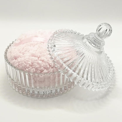 Extra Large Body Powder Puff and Container - Vintage Glass Dusting Powder Container with Soft Puff for Women & Girls (5.9x5.9x5.9 IN)-GRB010-Transparent