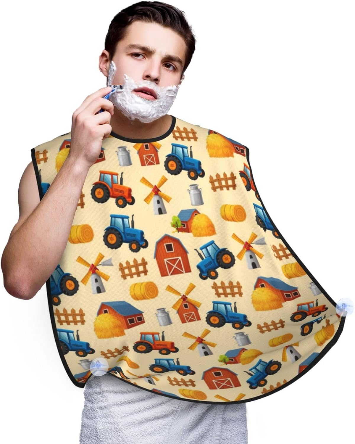 Ultimate Shaving Bib, Beard Trimming Apron with Hair Catcher, Farm Cars Tractor Truck