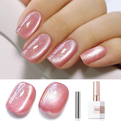 Double Rhythm 0.5 OZ Cat Eye Gel Polish with Magnet 15ML Holographic Glitter Shimmer Translucent Jelly Color Magnetic Nail Polish Salon DIY at Home (MC1012)