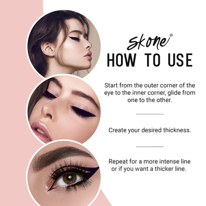 Skone Waterproof Liquid Eyeliner - Long Lasting & Smudge Proof - Insanely Intense Tattooed Eyeliner Pen with Felt Tip Applicator - Plum Black (0.07oz)