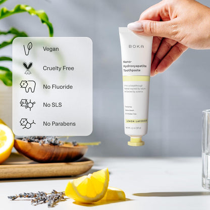 Boka Fluoride Free Toothpaste, Nano Hydroxyapatite Toothpaste, Appropriate for Sensitive Teeth - for Adult, Kids Oral Care - Lemon Lavender Flavor, 1.3 Fl Oz 2Pk US Manufactured