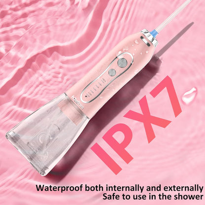 Water Dental Flosser Teeth Cleaner Pick, H2ofloss Cordless Portable Oral Irrigator,5 Mode IPX7 Waterproof Teeth Picks 300ML Rechargeable WaterFlosser for Home Travel (Pink)